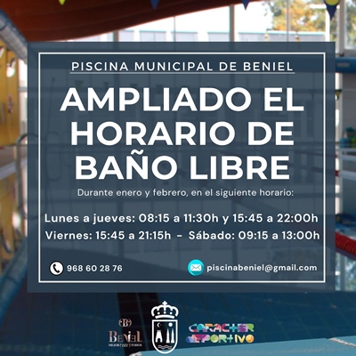 Skalk Salvaje inundar La Piscina Municipal amplía durante enero y febrero el horario de baño  libre - Ayuntamiento de Beniel