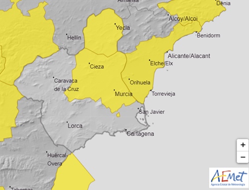 mapa de avisos de la AEMET