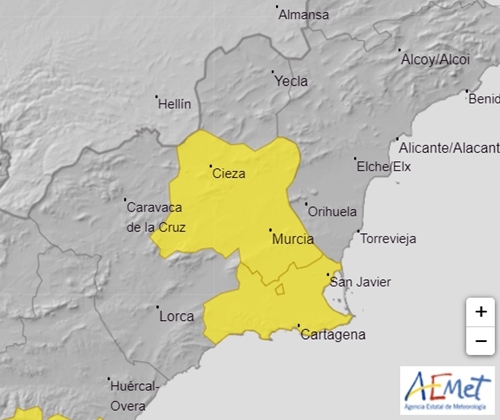 Mapa de avisos de la Agencia Estatal de Meteorología