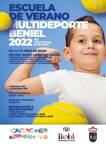 Cartel de la Escuela de Verano Multideporte organizada en las instalaciones deportivas municipales