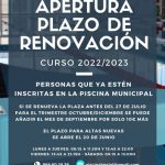 Se ha abierto el plazo de renovación de plazas de la Piscina Municipal de Beniel