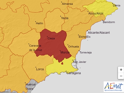 Mapa de avisos por altas temperaturas de la Agencia Estatal de Meteorología