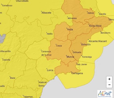 La AEMET activa aviso naranja por la posibilidad de lluvias y tormentas en la Vega del Segura